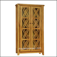 Tủ trang trí phòng khách gỗ sồi Mỹ, cánh kính chữ X, kiểu tân cổ điển TLN-033TU