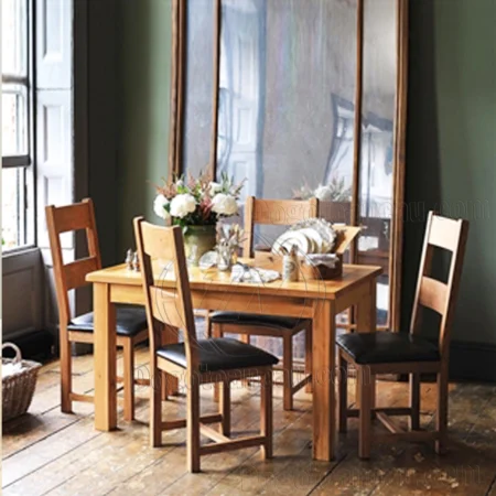 Bộ bàn ăn cỡ nhỏ gỗ sồi 4 ghế kiểu 2 nan mặt đệm Harris TLN-297PA