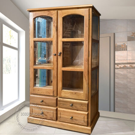 Tủ trưng bày gỗ sồi 2 cánh kính 4 ngăn kéo, 1m2 Victoria TLN-033TU-1