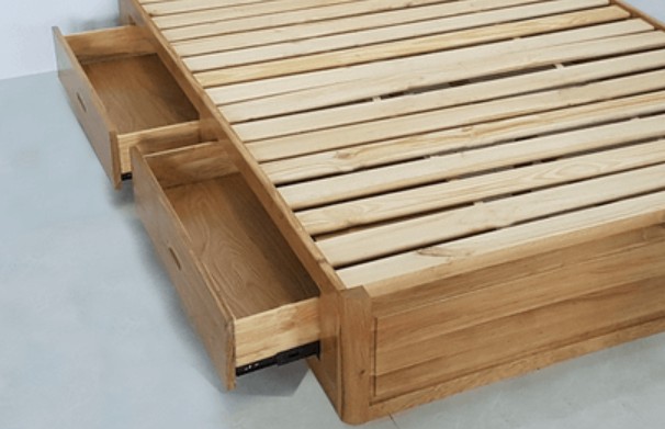 Giường đôi Nova: gỗ sồi tư nhiên, 2 ngăn kéo, giát giường gỗ thông bản 12cm