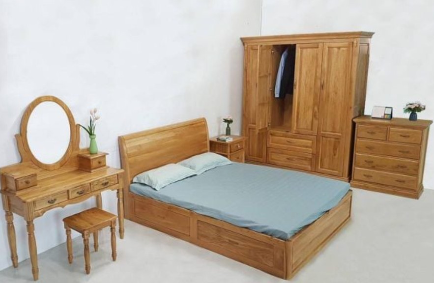 Giường ngủ đôi Nova sử dụng với tủ quần áo, bàn phấn, tủ ngăn kéo