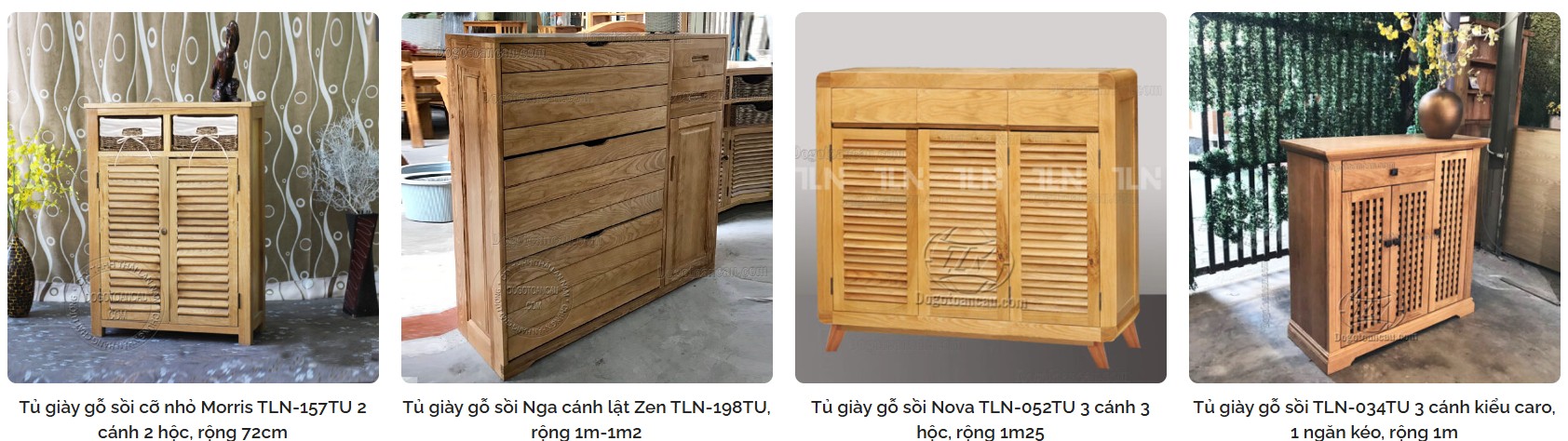 4 mẫu tủ giày gỗ sồi từ 2-4 cánh kiểu mở quay, mở lật của Thái Lan Nam
