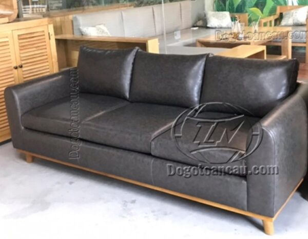 kiểu sofa gỗ sồi bọc da